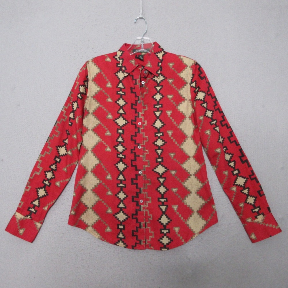 Lauren Ralph Lauren Top XS Red Beige Aztec Southwestern Western Timeless Boho